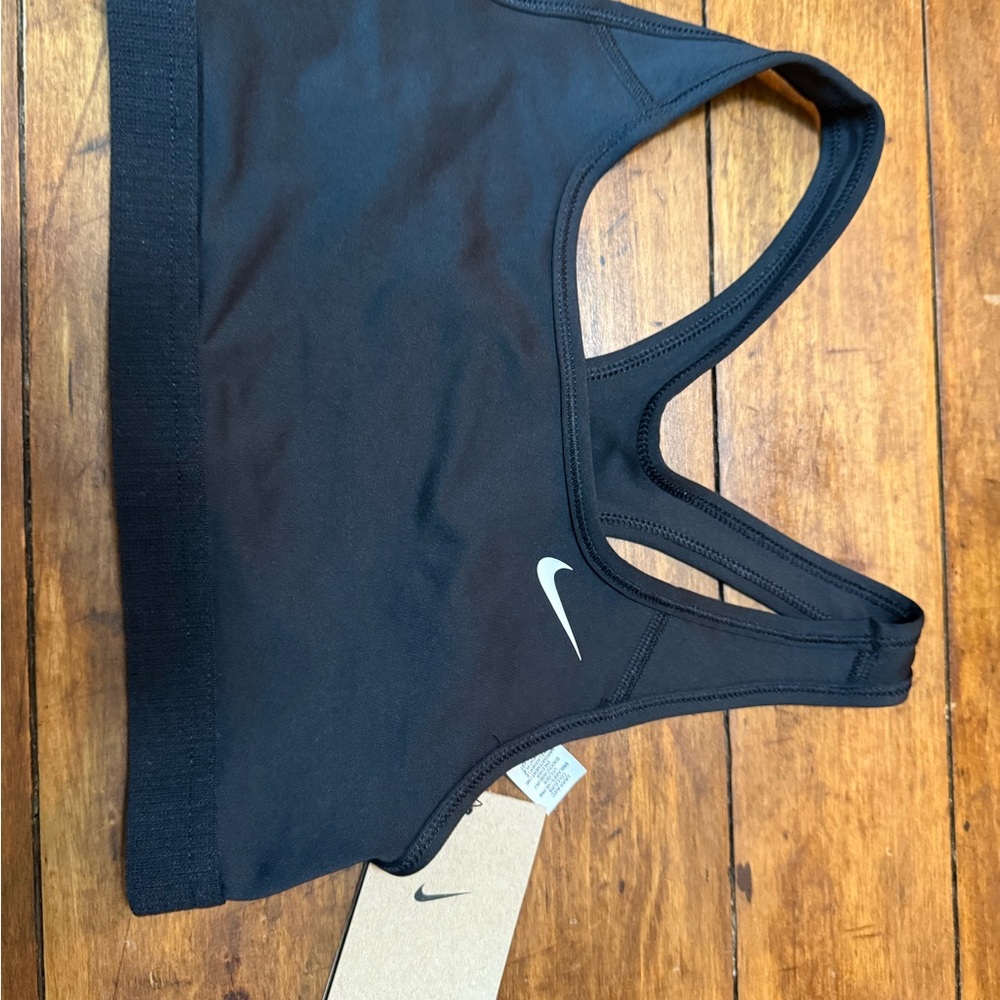 Nike girls large Black Sports Bra with White Logo